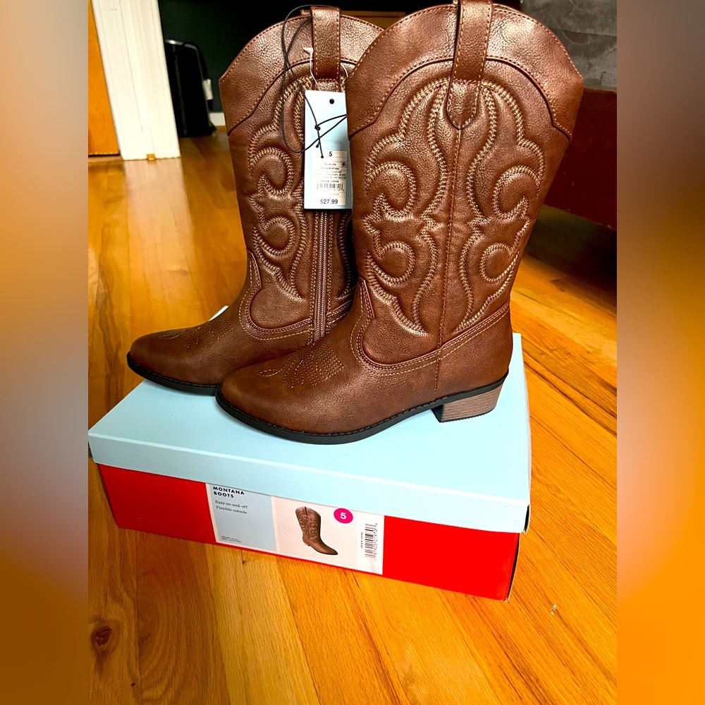 Montana Cowboy Cowgirl Kids' sz 5 Western Boots Cat & Jack™ Brown Western NWT